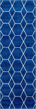 Unique Loom Trellis Frieze Collection Area Rug - Geometric (2 x 6 1 Runner, Navy Blue/ Ivory)