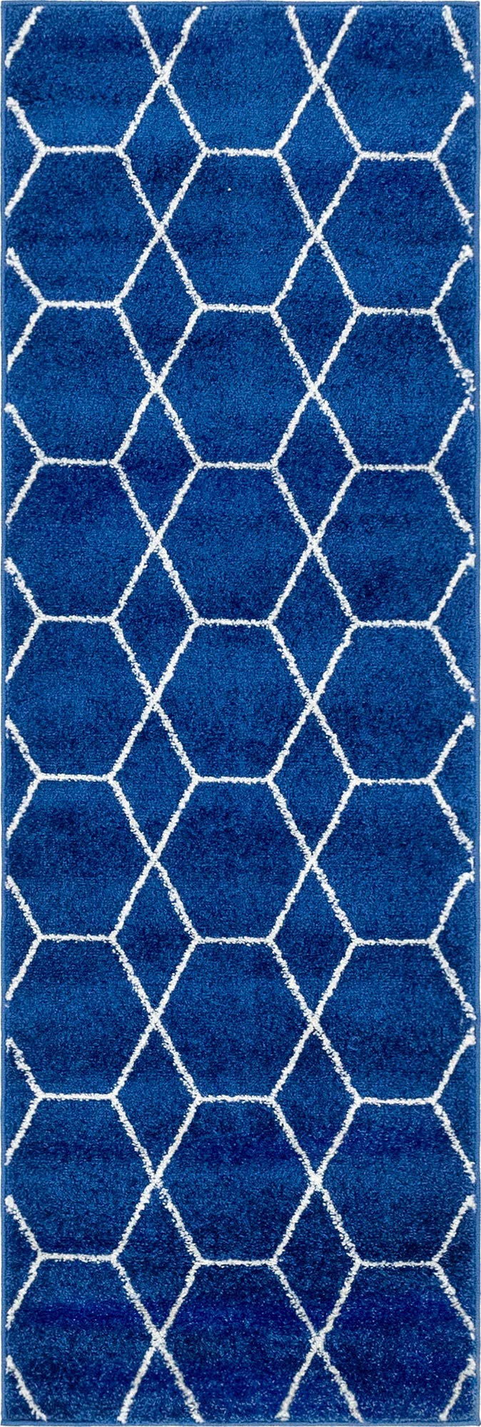 Unique Loom Trellis Frieze Collection Area Rug - Geometric (2 x 6 1 Runner, Navy Blue/ Ivory)