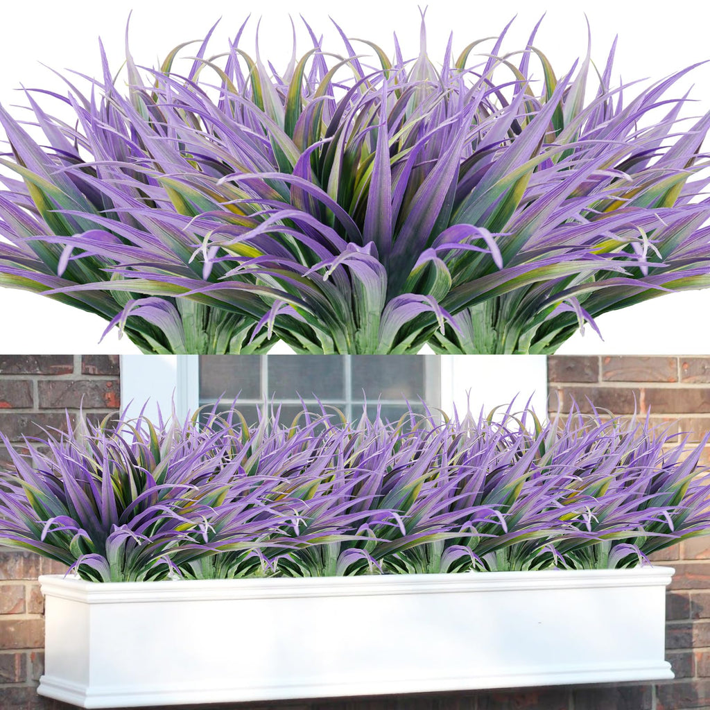 Phliofd 16Pcs Artificial Grass Fake Plants 17.3in Outdoor Plants UV Resistant Faux Greenery Stems Fake Grass for Home Window Gar
