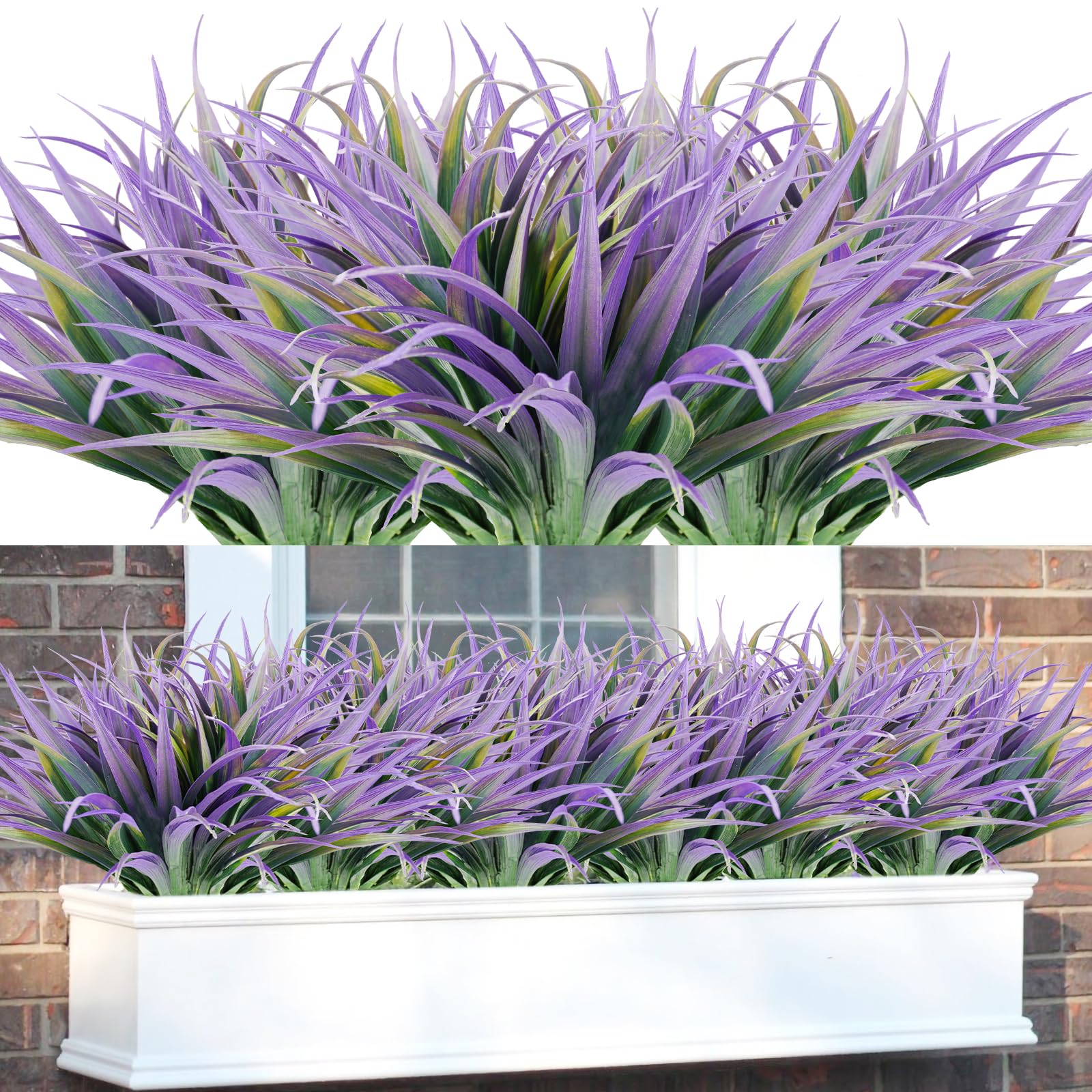 Phliofd 16Pcs Artificial Grass Fake Plants 17.3in Outdoor Plants UV Resistant Faux Greenery Stems Fake Grass for Home Window Gar