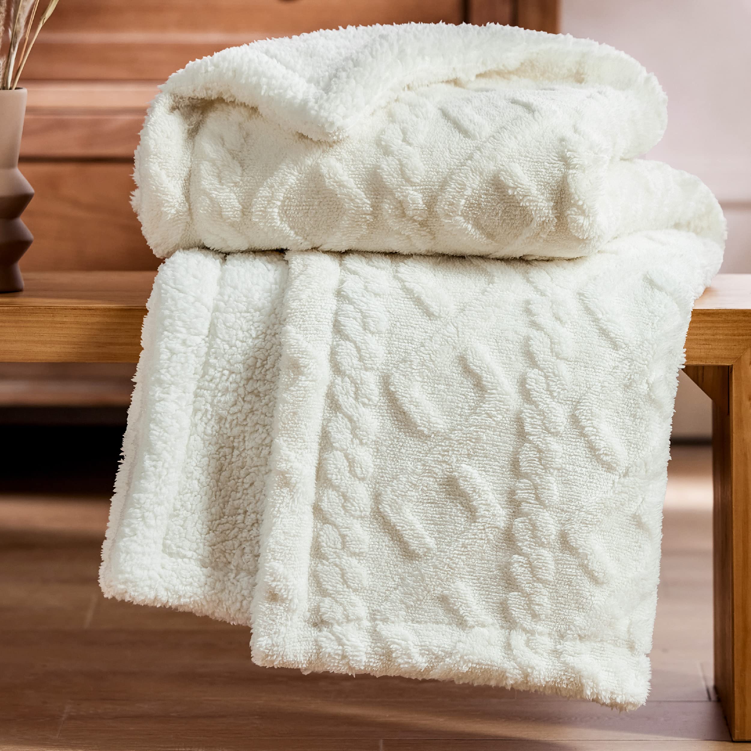Bedsure Sherpa Blanket Twin Size - Twin Blanket Fuzzy Soft Cozy Throw For Couch, Fleece Thick Warm Blanket For Winter, White, 60