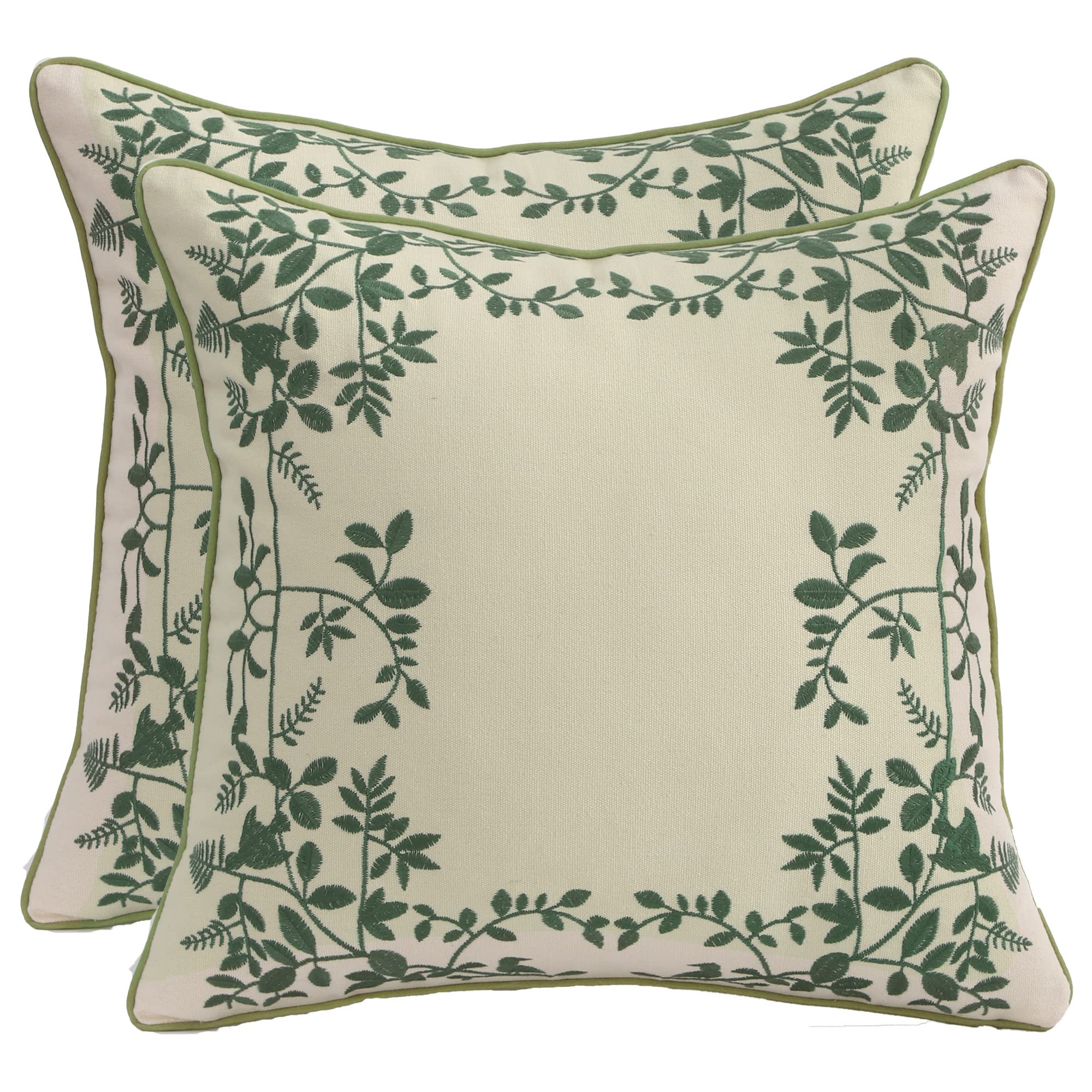 Tosleo Embroidered Throw Pillow Covers 16X16 Inch Pack Of 2 Surrounding Green Leaves Decorative Pillowcases Farmhouse Cotton Pil