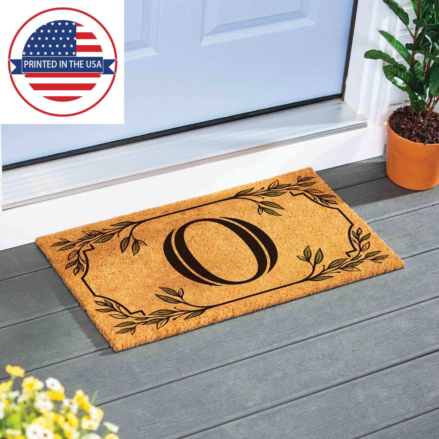 Evergreen Monogram Coir Doormat | Letter O | Front Door Mat For Outdoor Indoor Entrance | 28X16 Inches | Non-Slip Backing Doorwa