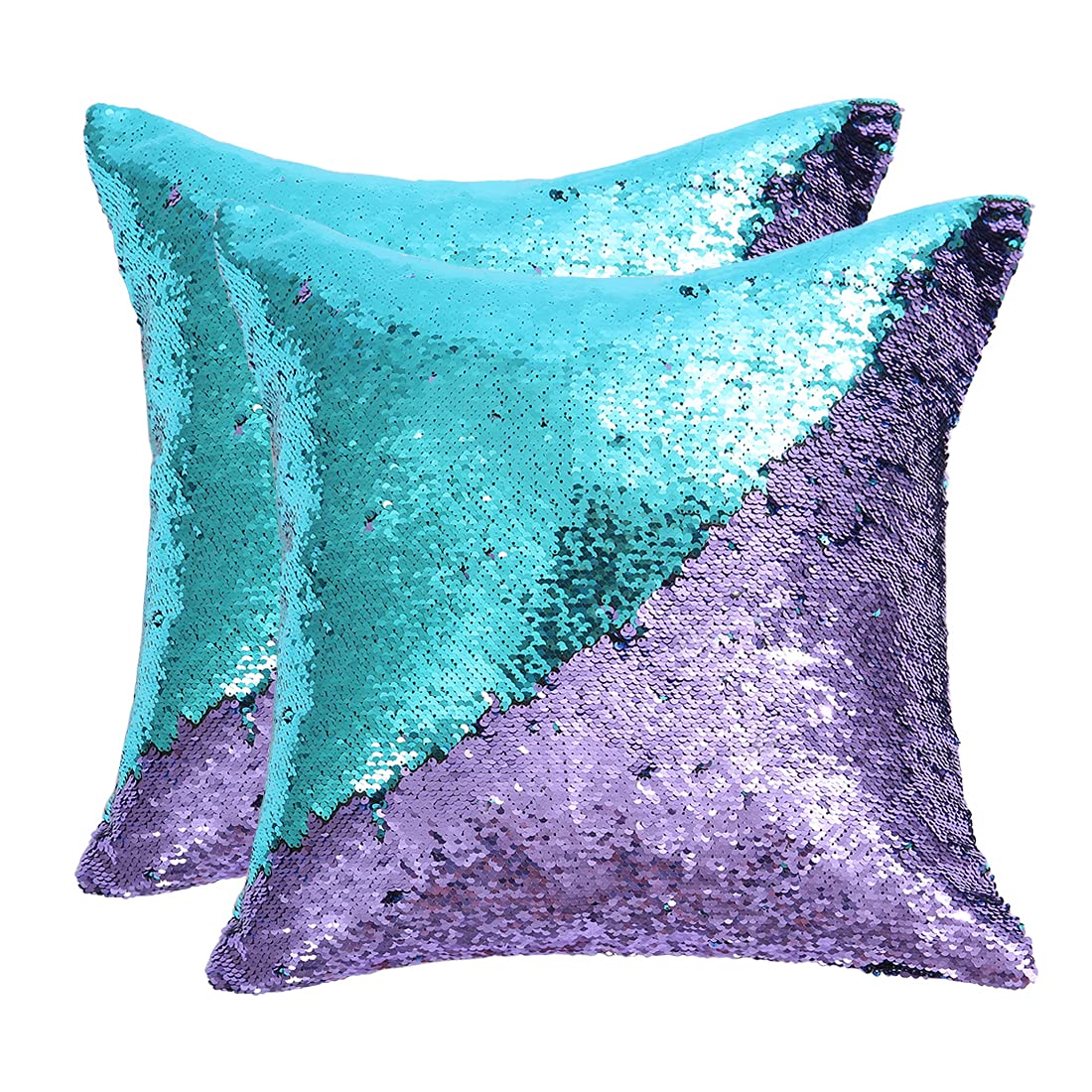 Squarepie Reversible Sequin Pillow Covers Set Of 2, Mermaid Decorative Pillowcases, Magic Color Changing Flip Sequin Throw Cushi