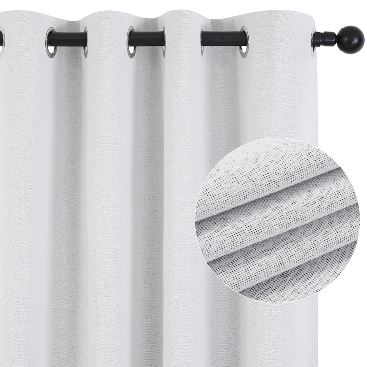 Deconovo 100% Blackout Curtains, Linen Look Soundproof Curtains, Room Darkening Curtains For Living Room (Greyish White,52X72 In