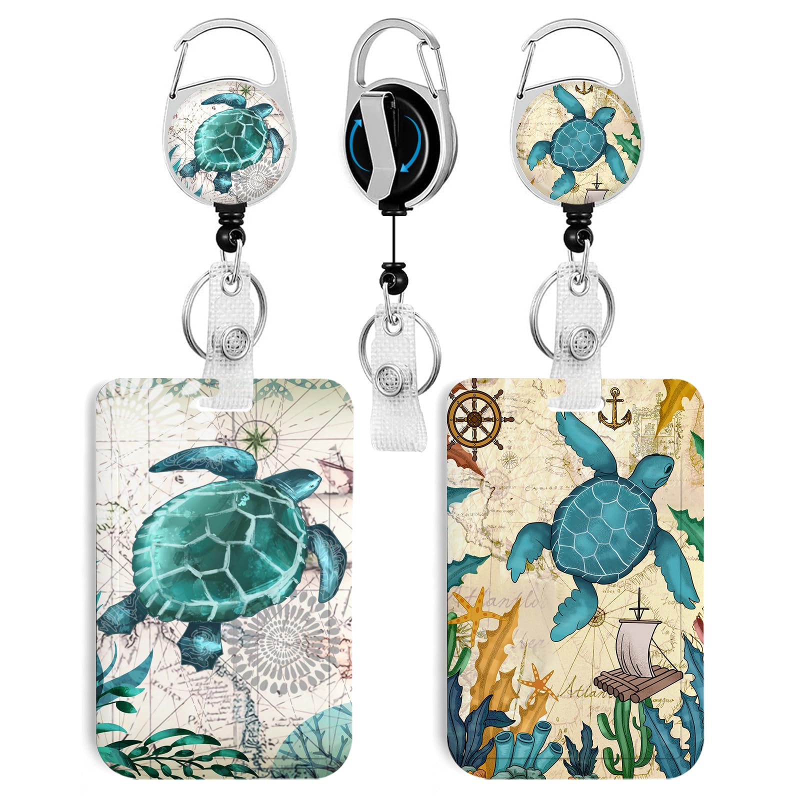 2 Pack Sea Turtle Id Badge Holder With Clip Badge Reels Retractable Heavy Duty,Keychain,Id Holder For School Nurse Office 3