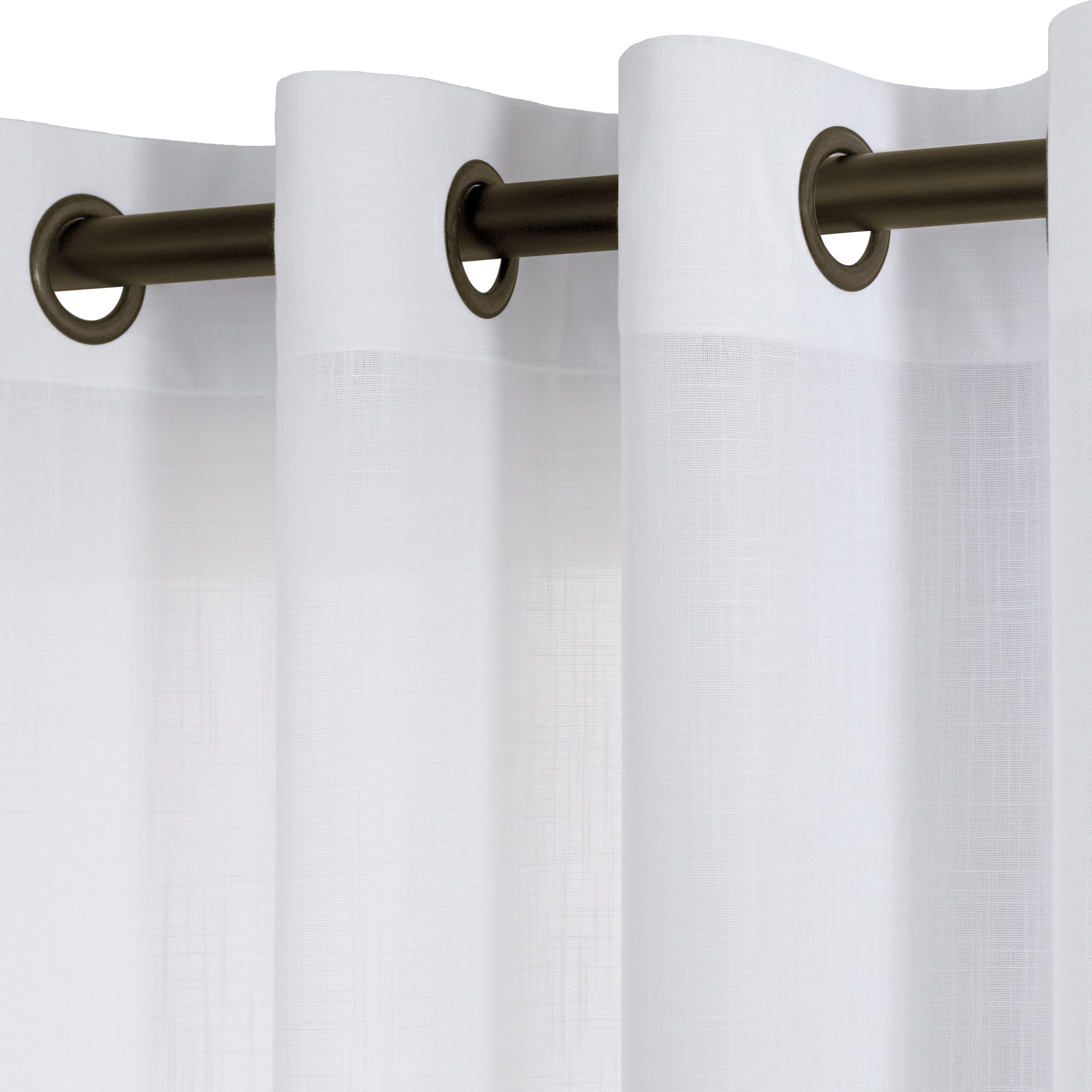 Koufall White Sheer Curtains 63 Inch Length For Bedroom 2 Panels Bronze Grommet Semi Privacy Light Filtering Linen Curtains For