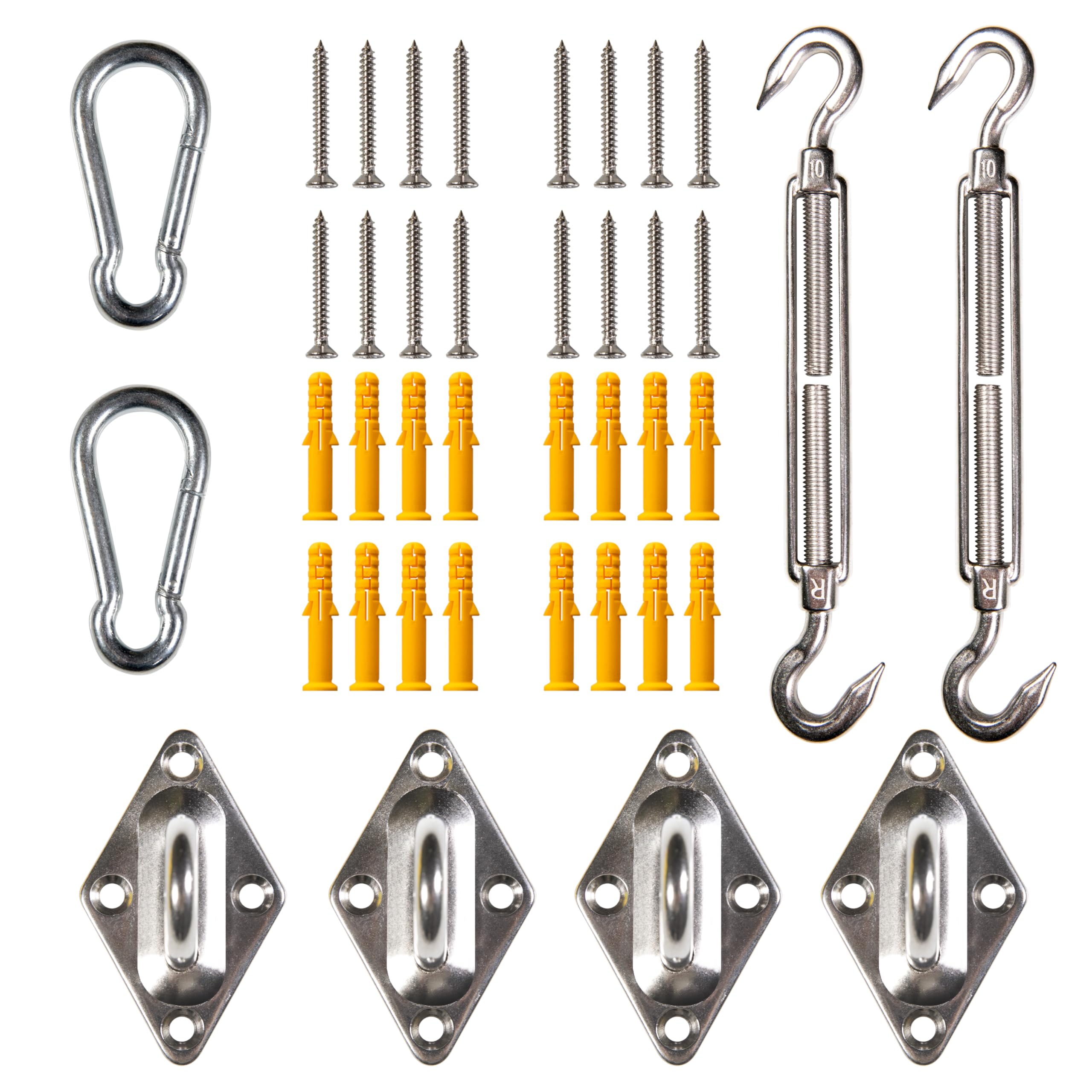 Amgo 10 Inch Hardware Kit For Rectangle/Square Sun Shade Sail Canopy, 316 Military-Grade Stainless Steel