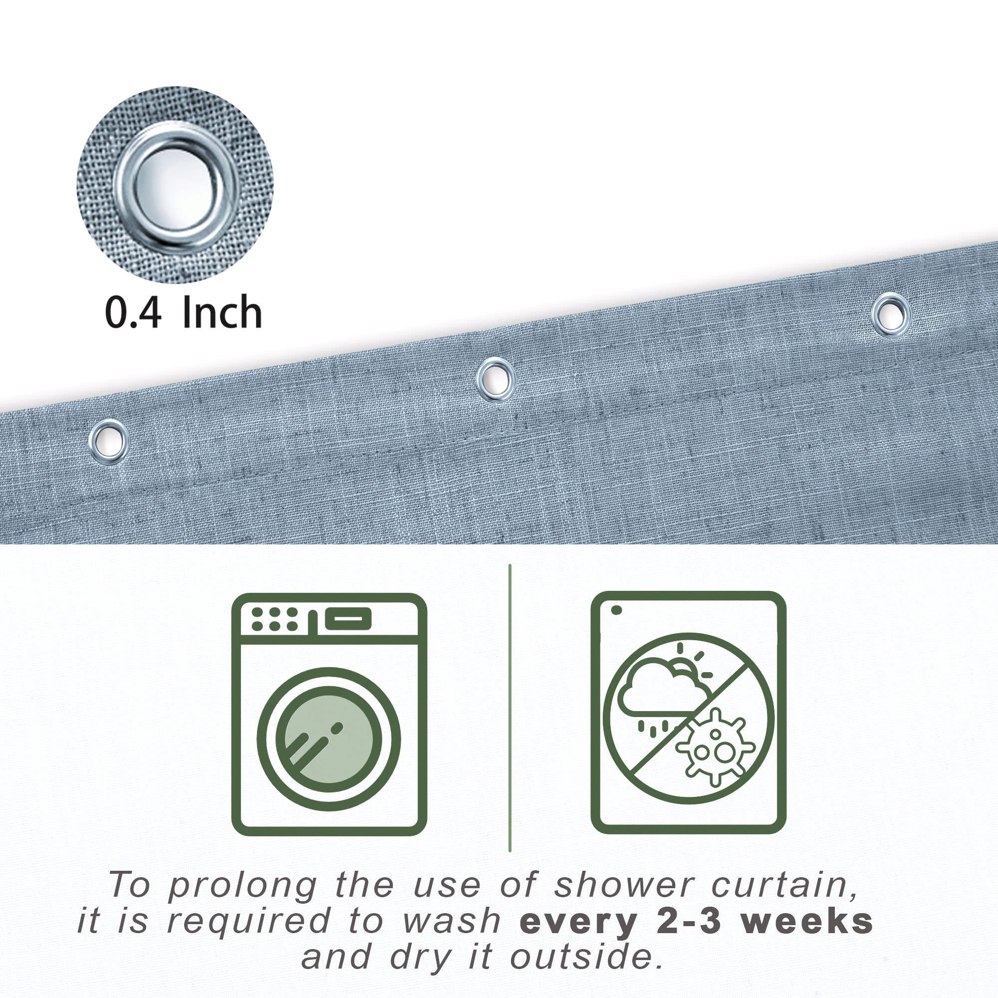 Koufall Stone Blue Waterproof Linen Fabric Shower Curtain For Bathroom 72X80 Inches Long