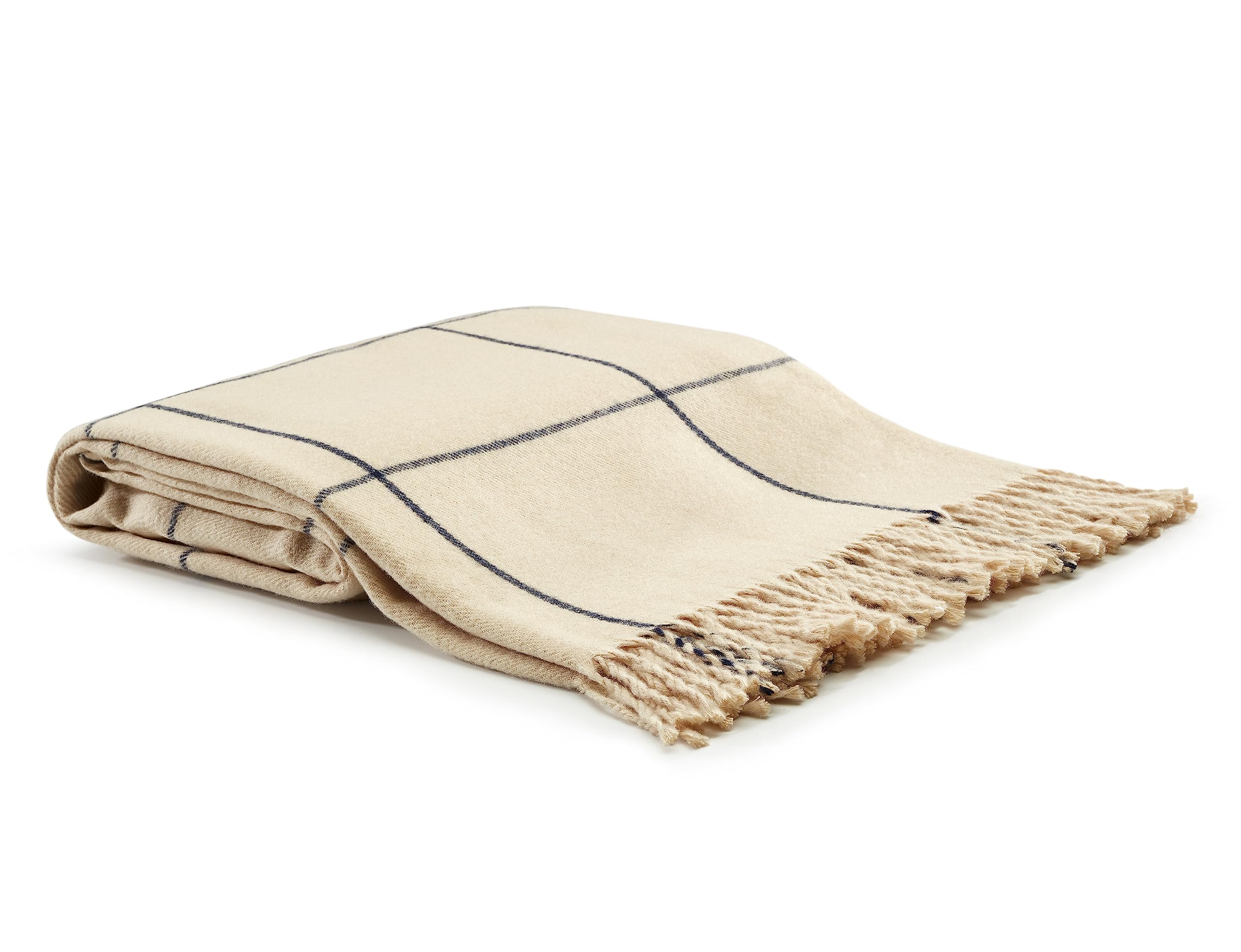 Arus Acrylic Highlands Collection Queen Size Tartan Plaid Design Throw Blanket Cream-Navy, 60X80 Inches