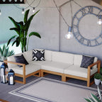Modway Eei-4253-Nat-Whi-Set Upland Patio Teak Wood Sectional Sofa, 4-Piece Set, Natural White