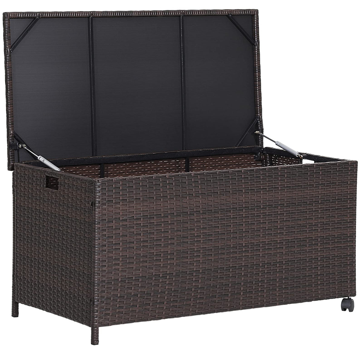 Giantex Outdoor Wicker Storage Box - 50 Gallon Pe Rattan Storage Container With Lid, Waterproof Liner, Universal Wheels, Deck St