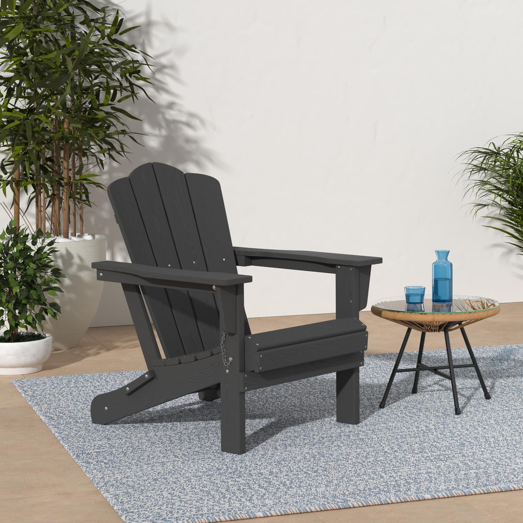Kingyes Folding Adirondack Chair Set Of 2, Hdpe All-Weather Folding Adirondack Chair, Grey