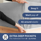 Extra Deep Pocket Cal King Sheets - 4 Piece Breathable & Cooling Bed Sheets - Hotel Luxury Bed Sheet Set - Soft, Wrinkle Free & Comfy - Easily Fits Extra Deep Mattresses - Grey Striped Sheets Set