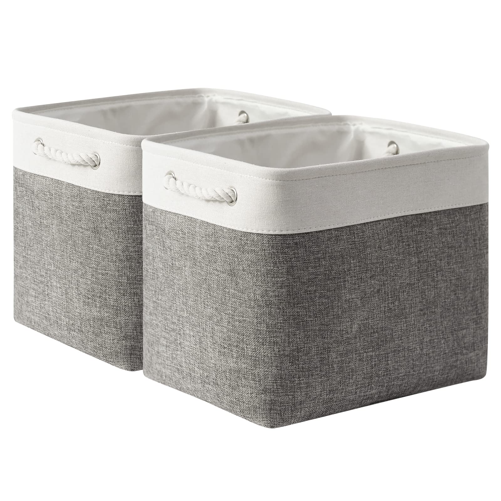 Tcafmac Organization And Storage Basket For Organizing - 16X12X12 Inch Large 2 Pack Collapsible Storage Bins For Shelves, Fabric Storage Cubes For Box Closet Cloth Toy Books Kids (White & Grey)