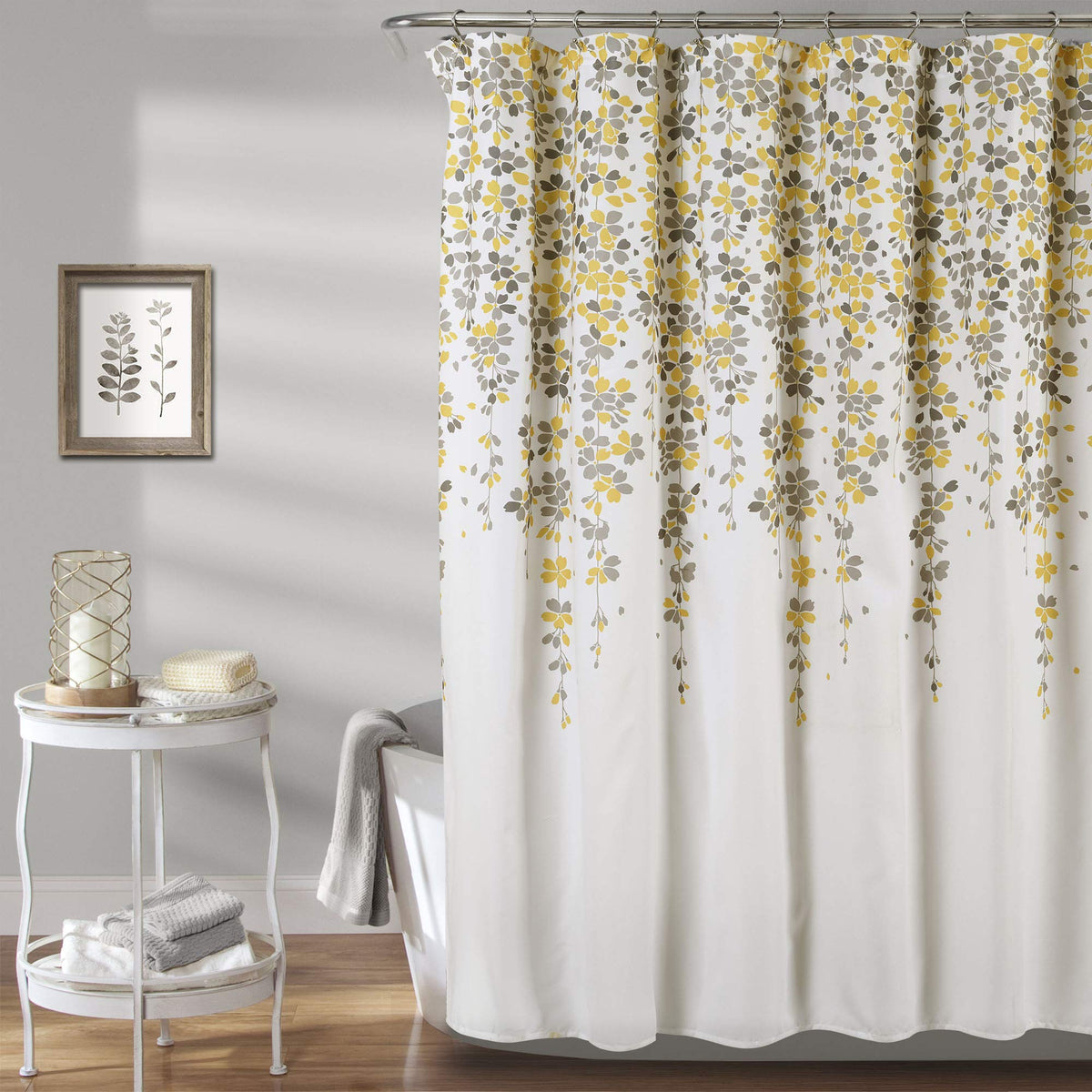 Lush Decor Weeping Flower Shower Curtain, 72    X 72   , Yellow & Gray
