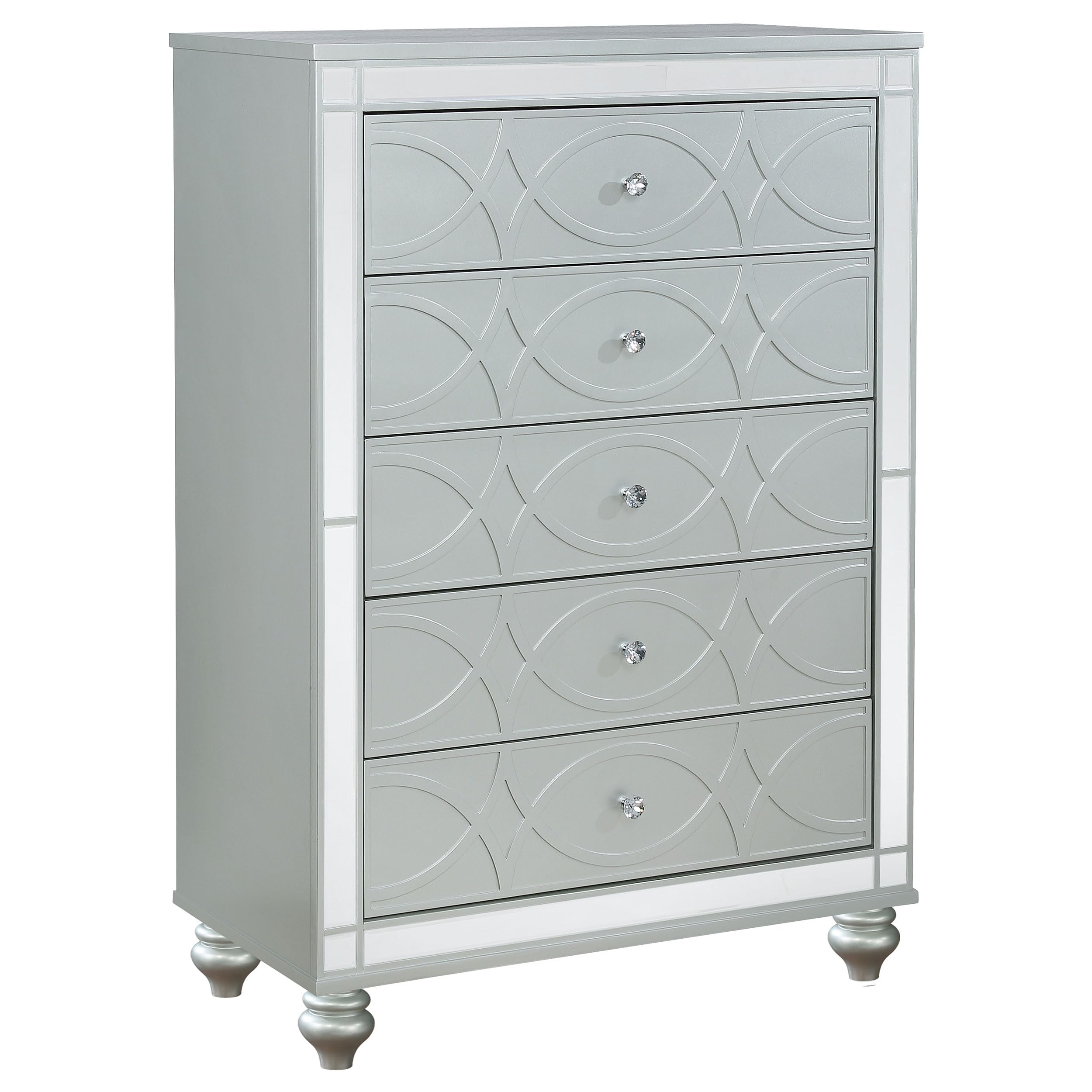 Coaster Home Furnishings Gunnison Modern Classic Wood 5-Drawer Bedroom Chest of Drawers Chiffonier Clothing Storage Cabinet Bedroom Armoire Tall Dresser Organizer Unit Silver Metallic 223215