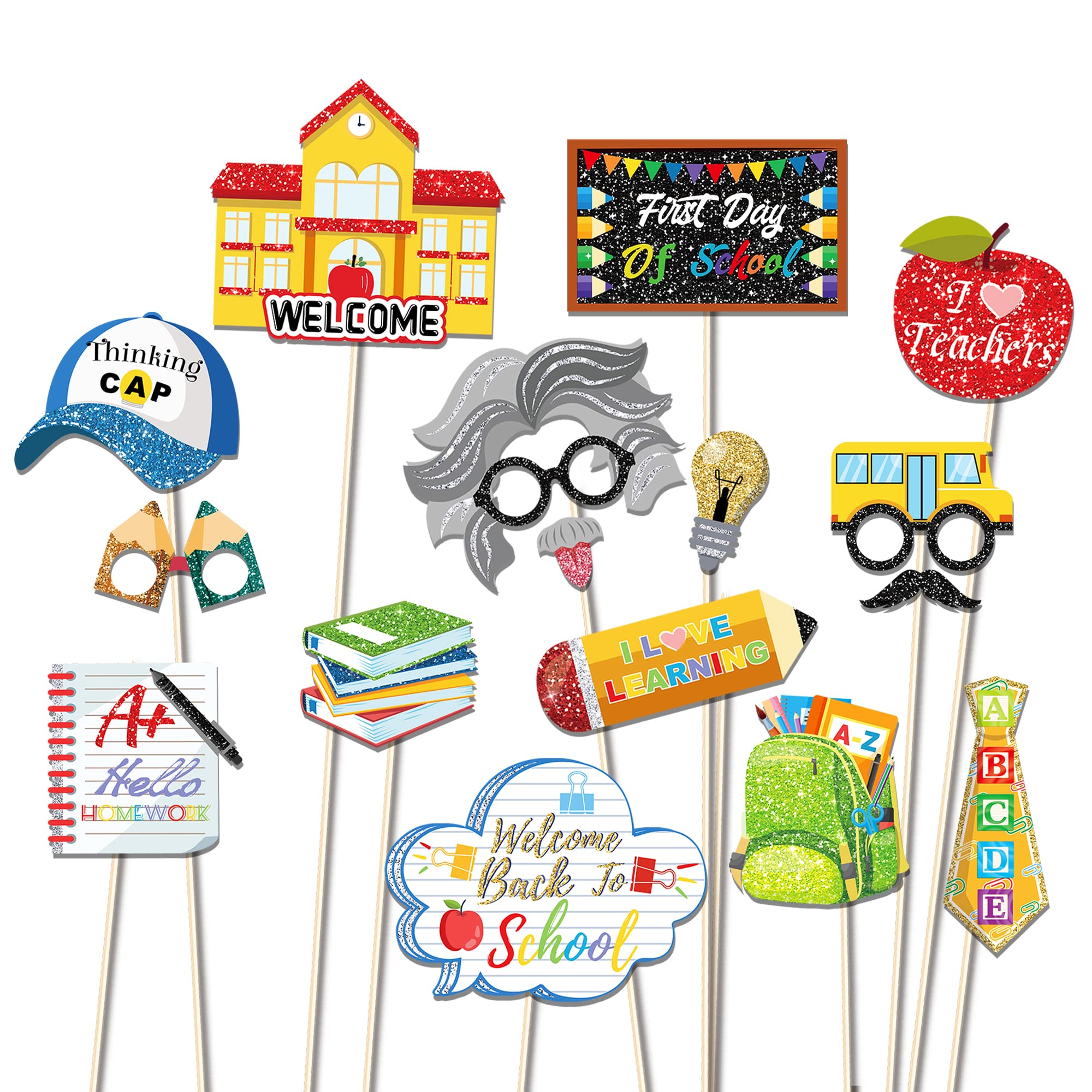 Crawprop 45Pcs Back To School Party Photo Booth Props Supplies First Day Of School Party Decoration
