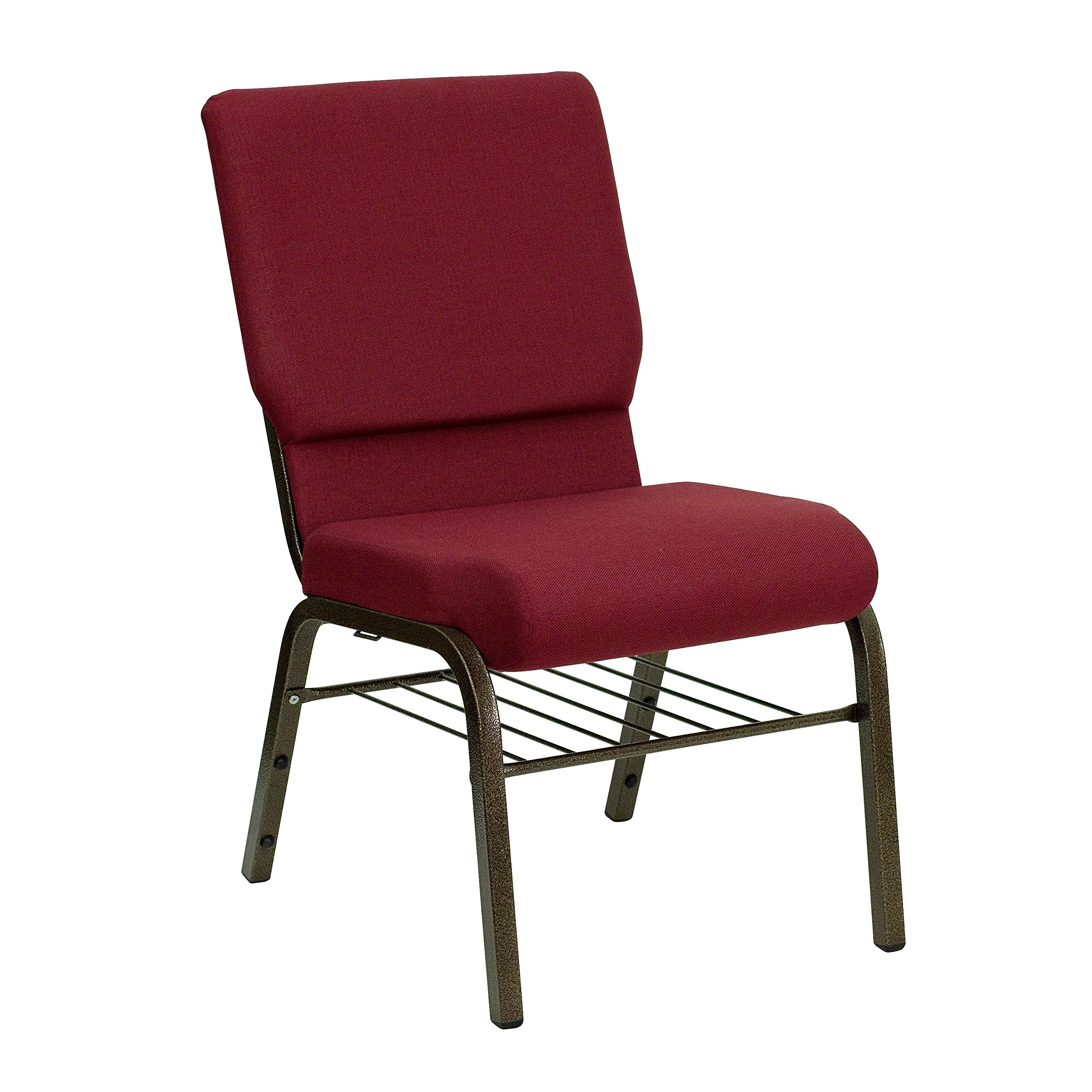 4 Pk. 18.5W Burgundy Fabric Church Chair, Book Rack - Gold Vein Frame