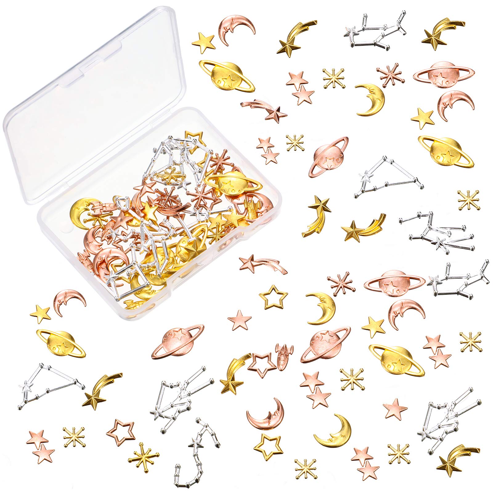 Cosmos Themed Resin Fillers and Resin Fillers Moon Star Resin Charms Alloy Epoxy Resin Supplies (Gold, Silver, Rose Gold, 82 Pie