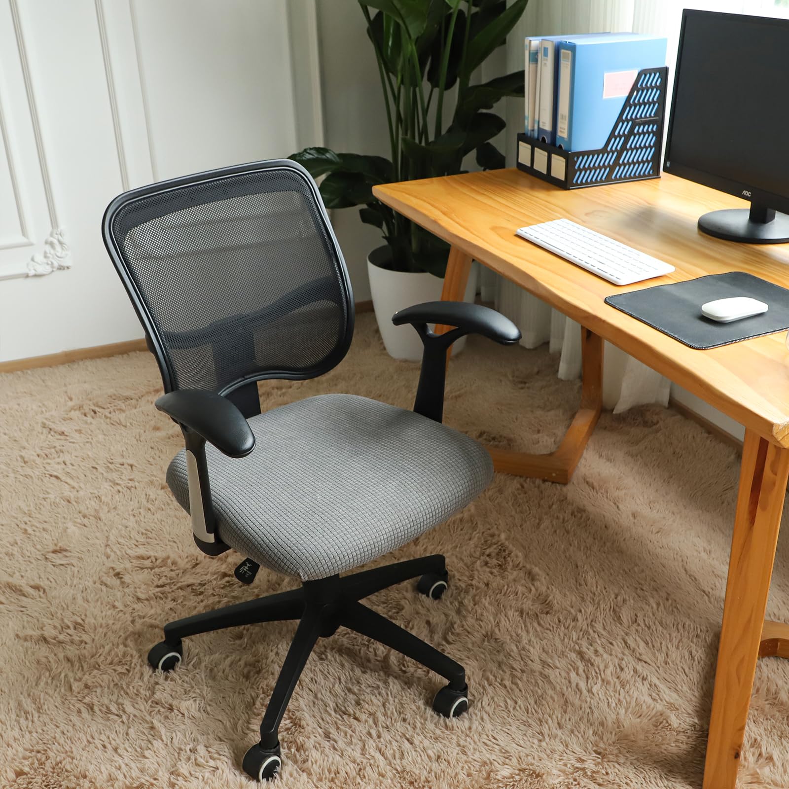 Forcheer Office Desk Chair Seat Covers Water Resistant Jacquard Computer Chair Seat Cushion Slipcovers-Grey