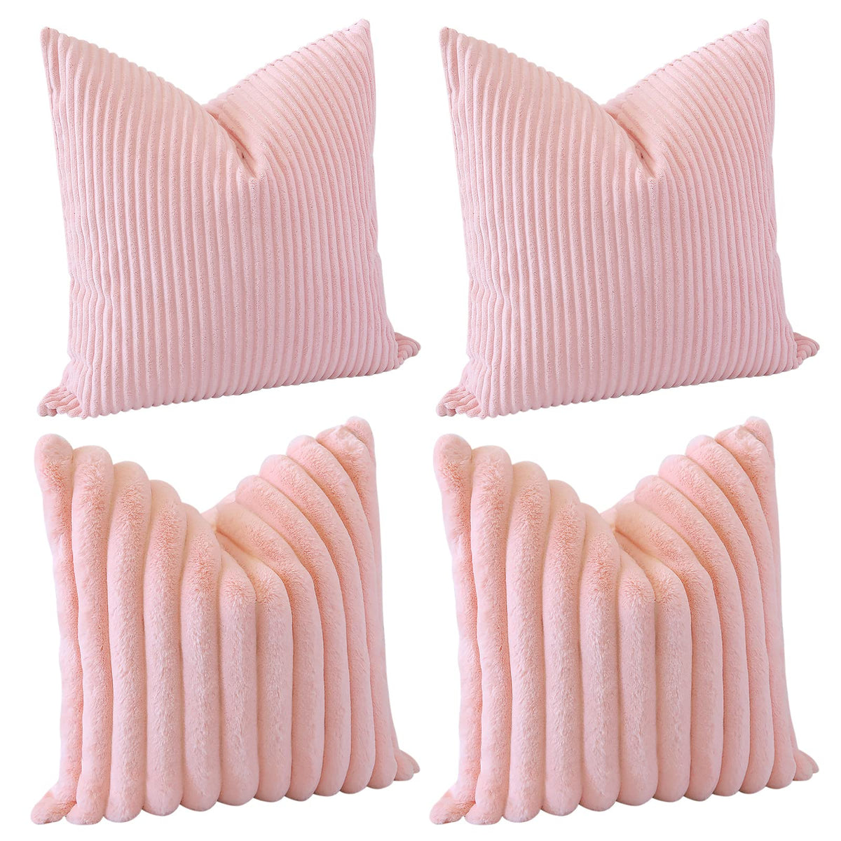 Otostar Set Of 4 Corduroy Soft Decorative Throw Pillow Covers 18X18 Inch Faux Fur Plush Pillow Covers Fuzzy Striped Luxury Cushi