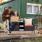 Flamaker Outdoor Furniture Patio Loveseat Wicker 2-Seat With Built-In Table And Cushions Rattan Porch Chairs Bench For Balcony, Lawn, Backyard (Red)