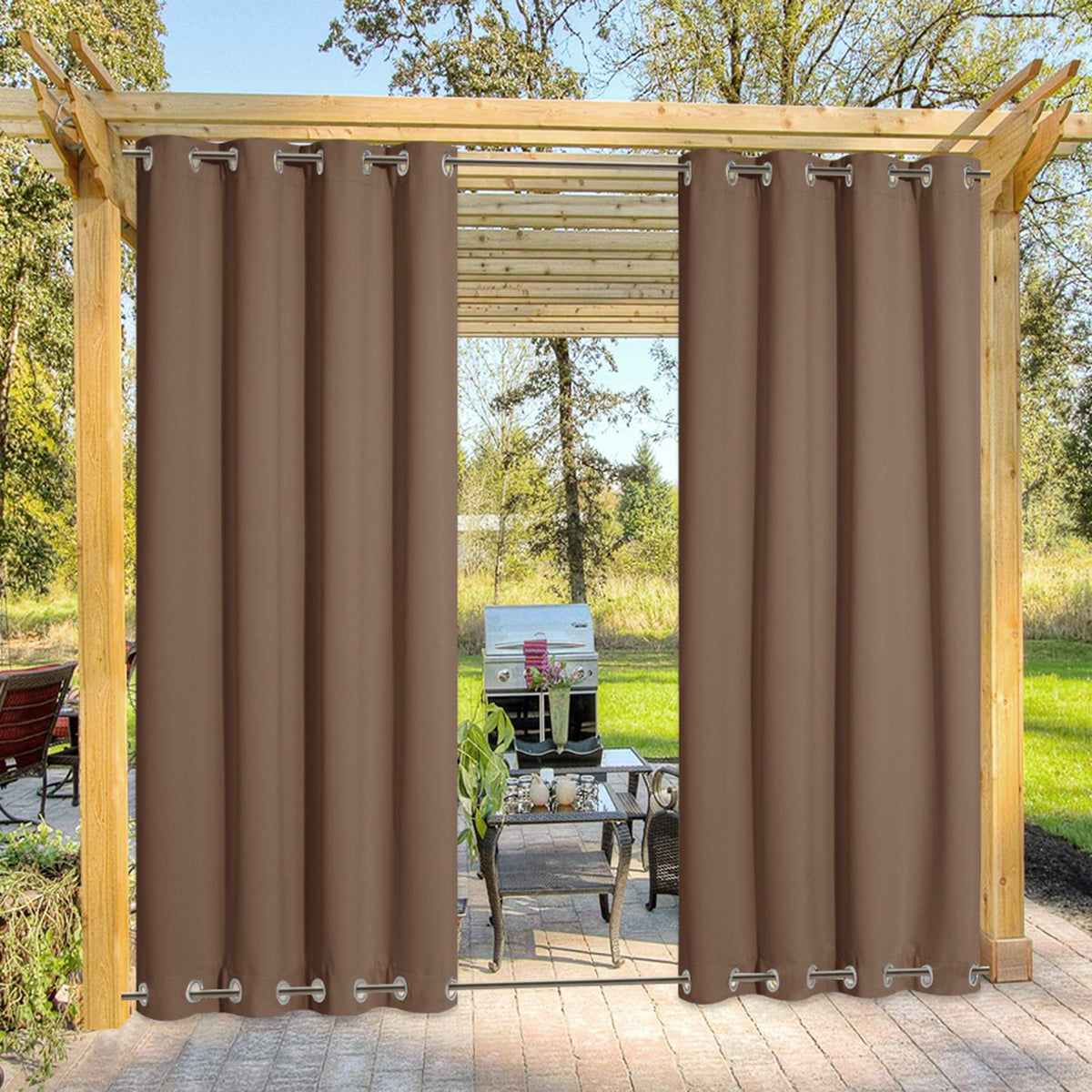 Nicetown Waterproof Outdoor Curtain Rustproof Fixed Grommet Top And Bottom, Blackout Thermal Insulated Vertical Drape Heavy Weig