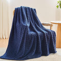Newcosplay Super Soft Twin Blanket Navy Premium Silky Flannel Fleece 3D Waffle Checkered Lightweight Bed Blanket All Season Use
