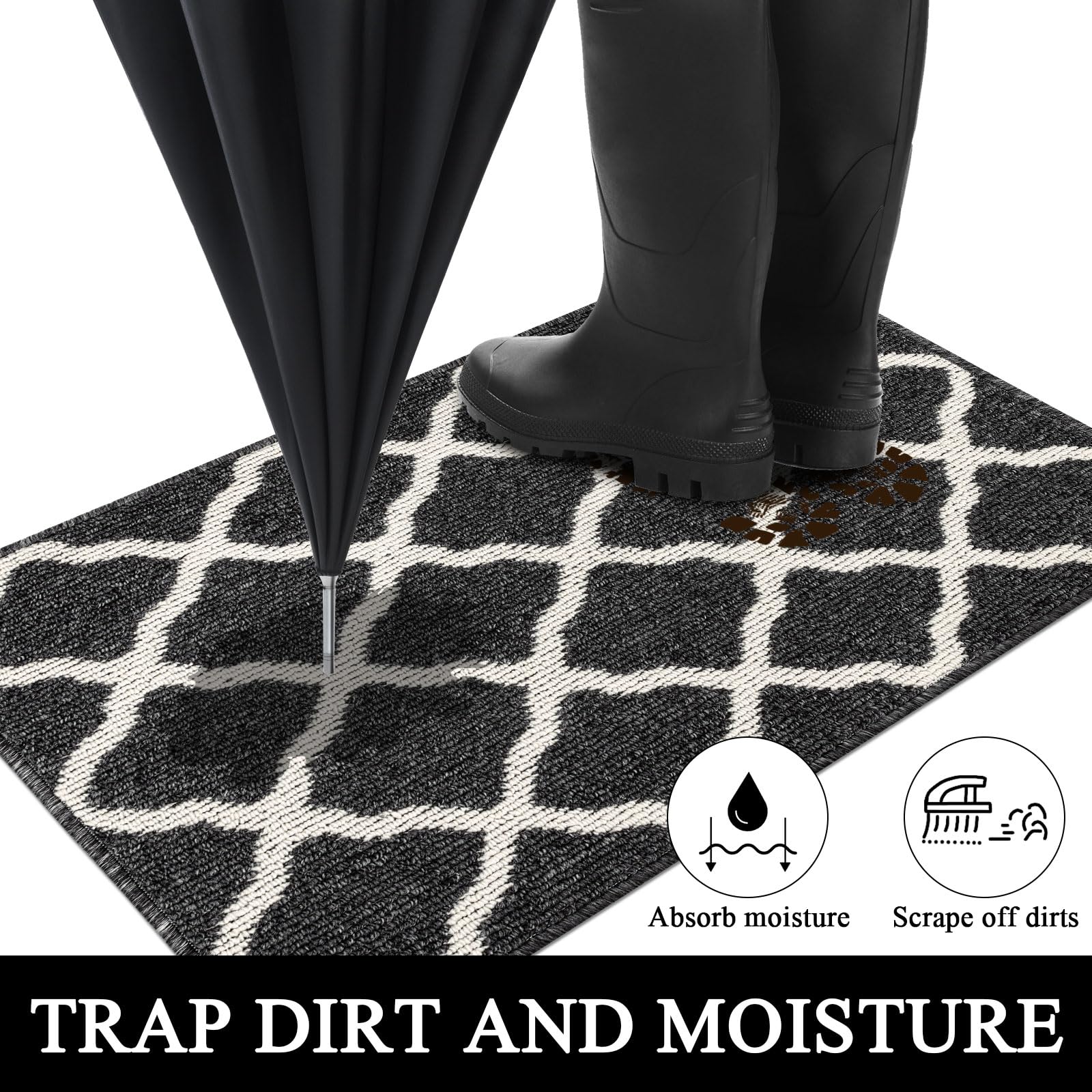 Shacos Black Runner Rug 2X8 Ft Washable Entryway Runner Rugs Non Slip Rubber Backing Hallway Rug Runner Stain Resistant Kitchen