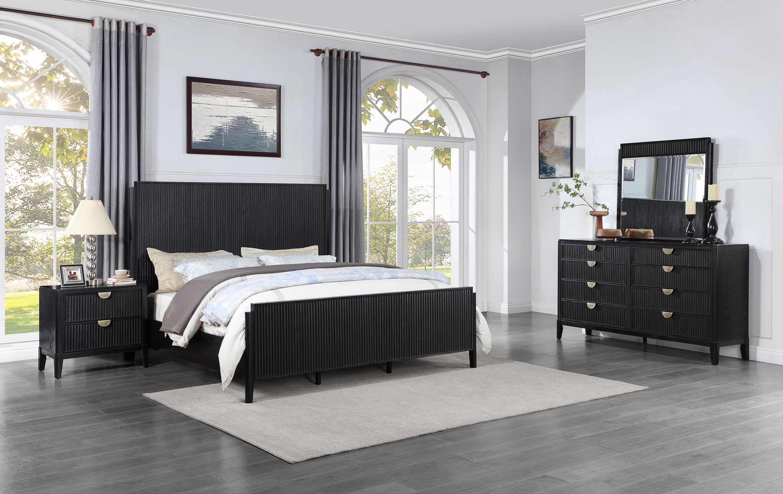 Coaster Home Furnishings Brookmead Transitional 4-Piece Bedroom Set California King Size Panel Bed Frame 60-inch Headboard Black 224711KW-S4