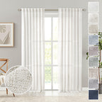 MEETBILY Ivory Linen Curtains 108 Inches Long for Living Room 2 Panel Set Cream White Back Tab Semi Sheer Linen Drapes Neutral F
