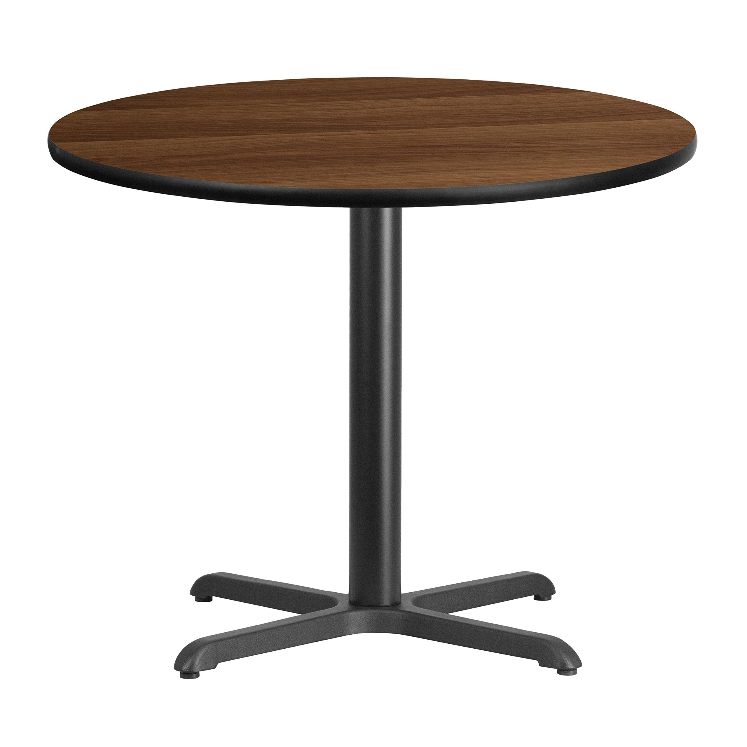 Flash Furniture Graniss 36'' Round Walnut Laminate Table Top with 30'' x 30'' Table Height Base