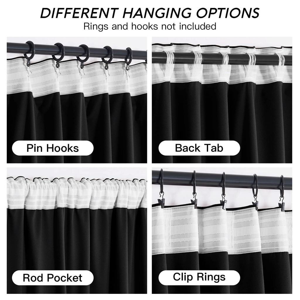 Ryb Home Black Velvet Curtains 96 Inch, Blackout Window Curtains With Pleat Tape On Top For Bedroom Thermal Insulated Privacy Drapes For Nursey, W52 X L96 Inch, 2 Panels