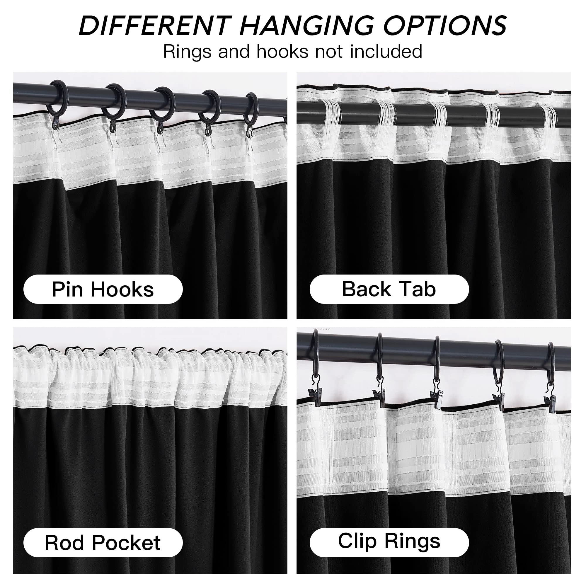 Ryb Home Black Velvet Curtains 96 Inch, Blackout Window Curtains With Pleat Tape On Top For Bedroom Thermal Insulated Privacy Drapes For Nursey, W52 X L96 Inch, 2 Panels