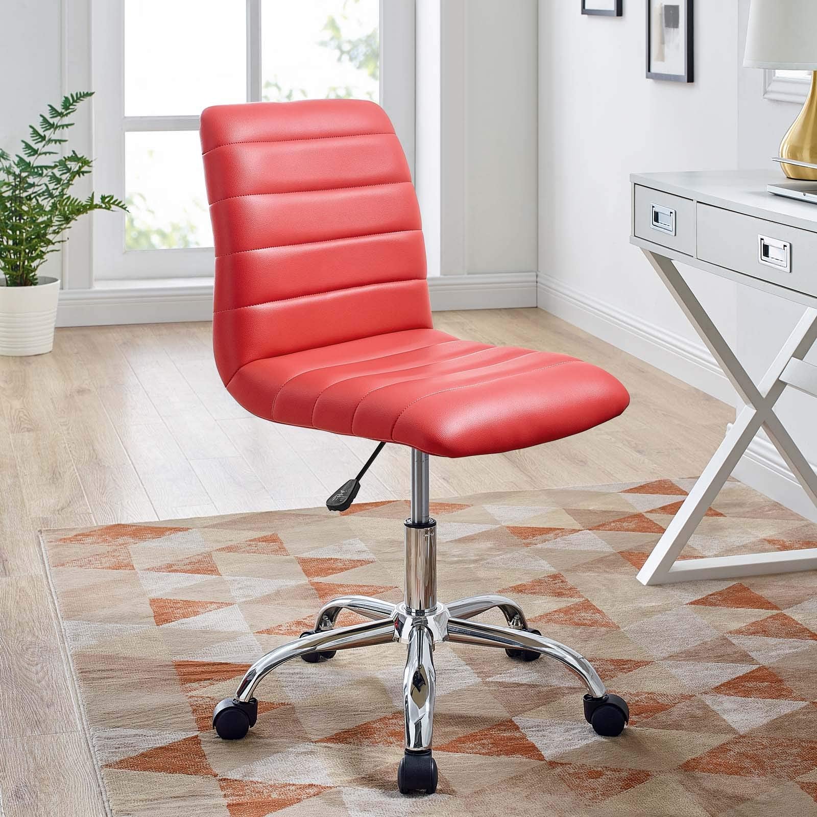 Modway Ripple Ribbed Armless Mid Back Swivel Computer Desk Office Chair In Red