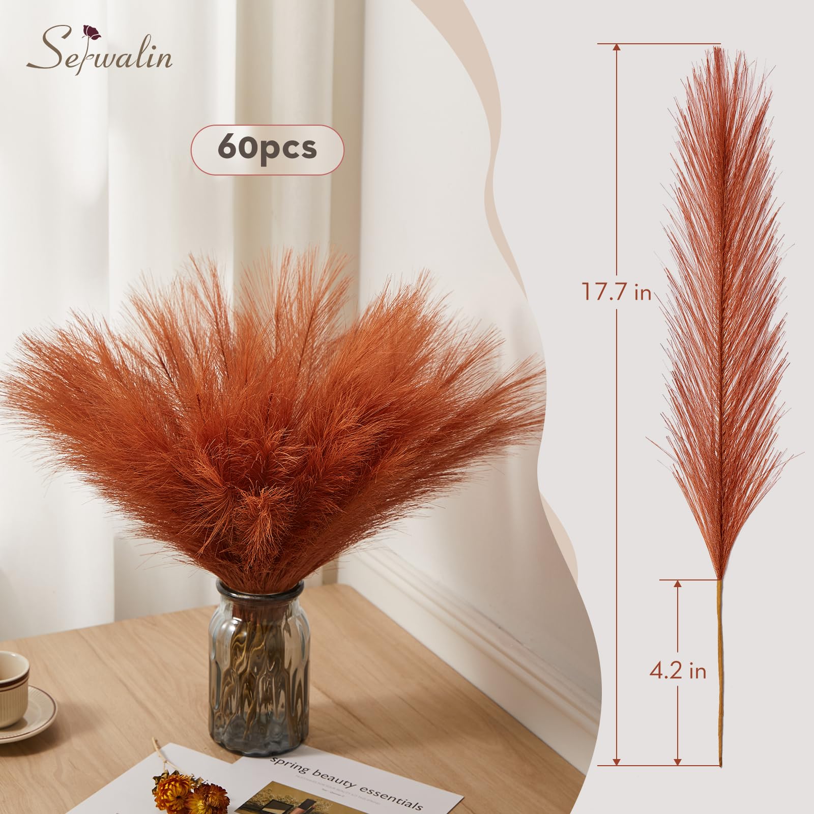 Serwalin ?????????? Pampas Grass Decor ????.??????????, Orange Pampas Grass Home Decor, Pampas Grass Bulk Vase Filler, Boho Faux