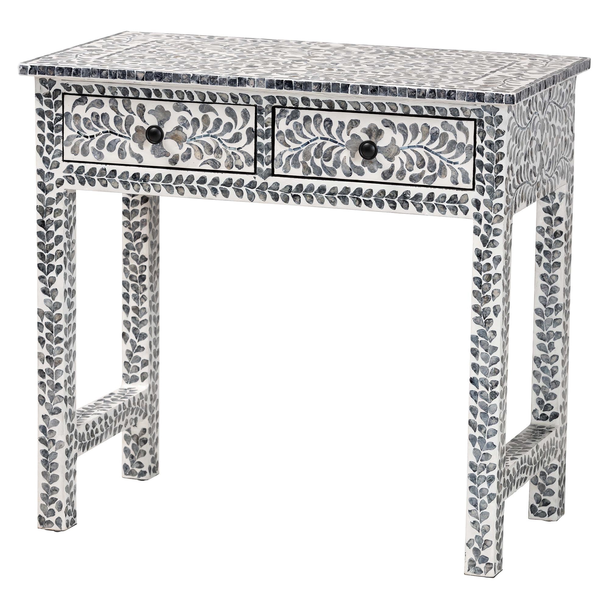 bali & pari Diata Black and White Pearl Capiz Shell 2-Drawer Console Table