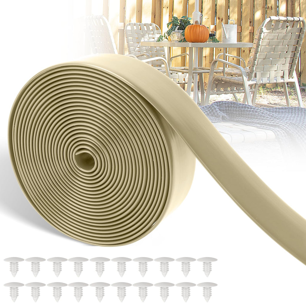 Lukloy 2' Wide Vinyl Straps For Patio Chairs Repair 20Ft Long Patio Garden Furniture Replacement Straps With 20 Rivets, Lawn Chair Webbing Replacement, Driftwood