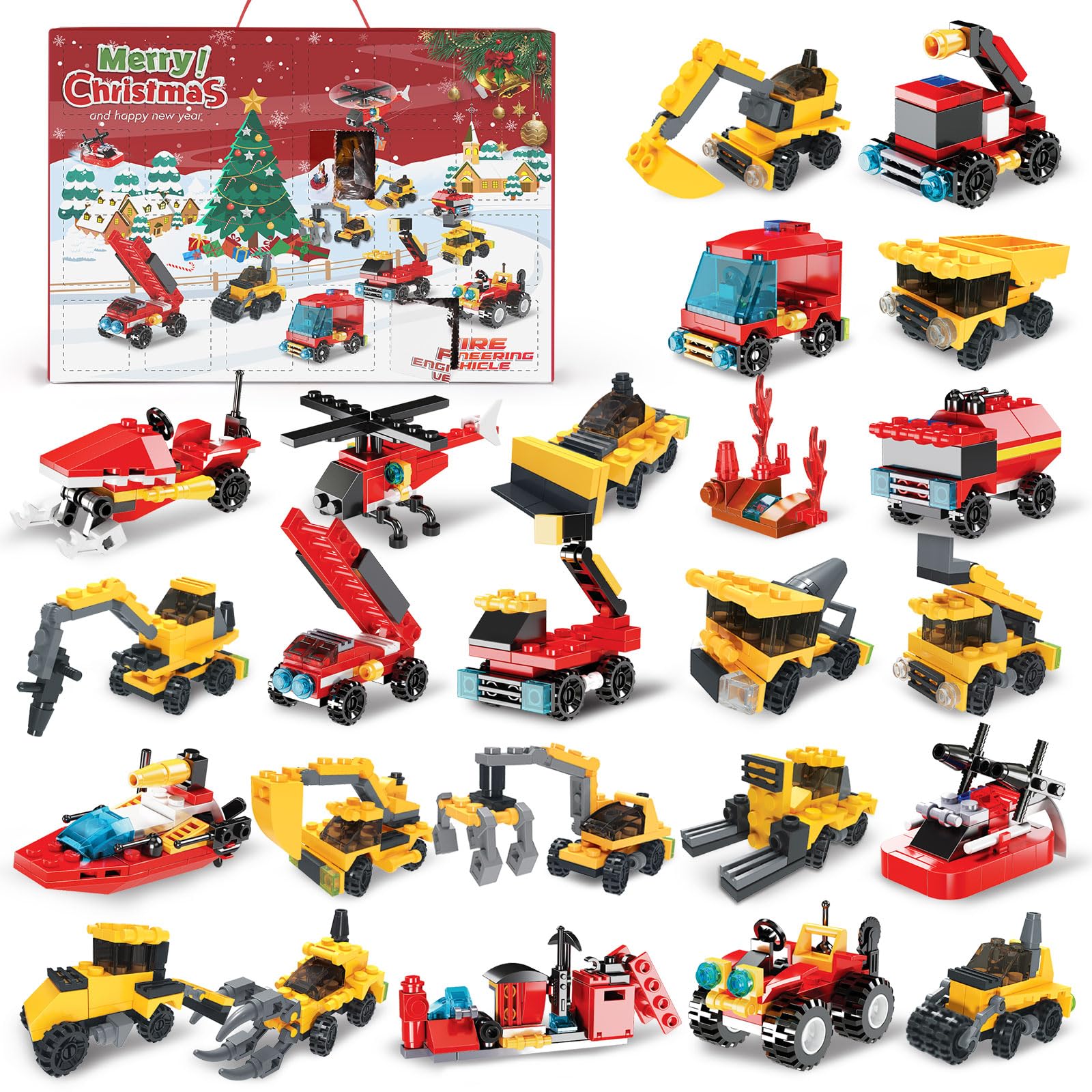 Kids Advent Calendar 2024,24pcs Fire Truck Play Vehicles Building Blocks for Boys, 24 Days Christmas Countdown Calendar Christma