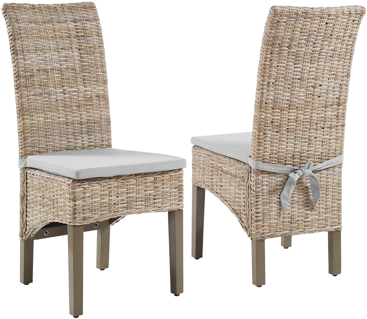 Crosley Furniture Edelyn Natural Rattan Dining Chairs Set of 2, Farmhouse Kitchen Accent Chair with Cushion, Kubu Rattan/Gray