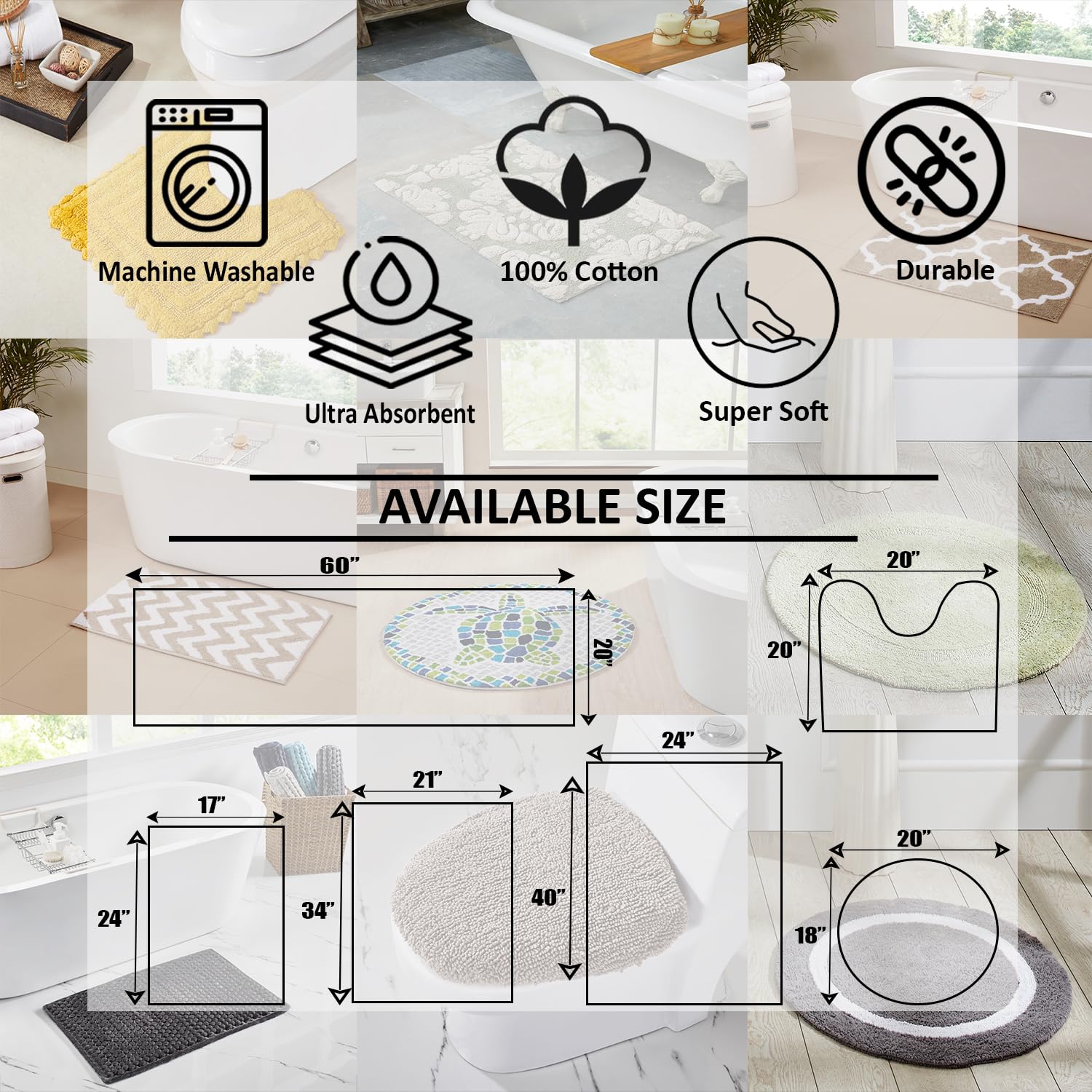 Better Trends 100% Cotton Lux Collection Bath Mats, Sage Contour Bath Mat - Tufted, Reversible & Absorbent & Machine Washable Ba