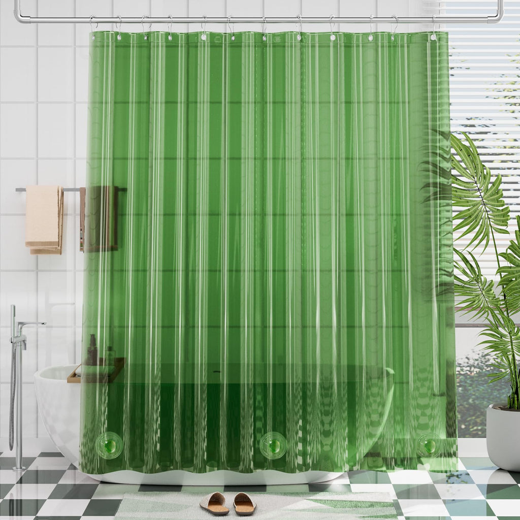 AmazerBath Premium EVA Shower Curtain Clear Pine Green, Luxury Shower Curtain Dark Green Ultra Soft, Waterproof Bathroom Shower 
