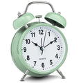Bernhard Products Analog Alarm Clock 4 Twin Bell Green Silent Non-Ticking Quartz Battery Operated Extra Loud with Backlight for 