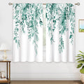 Oolygoo Green Teal Eucalyptus Botanical Leaves Floral Window Curtains Watercolor Turquoise Flower Plant Wildflower Farmhouse Cur