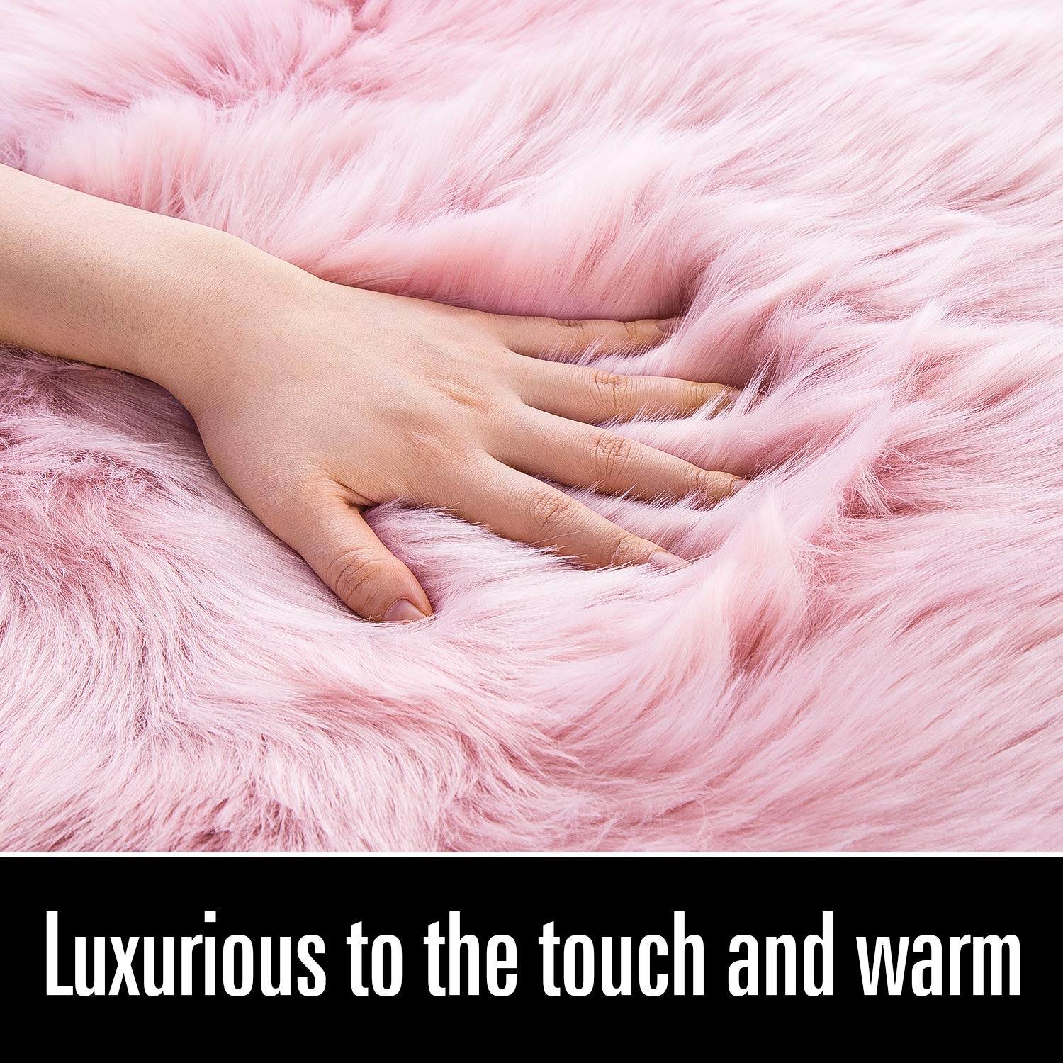 Lochas Soft Fluffy Pink Faux Fur Rugs For Bedroom Bedside Rug 4X6 Feet, Washable, Furry Sheepskin Area Rug For Living Room Girls