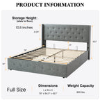 Sha Cerlin Full Size Lift Up Storage Bed/Button Tufted Wingback Headboard/Hydraulic Storage/Upholstered Platform Bed Frame/No Box Spring Needed/Wood Slats Support/Grey Blue