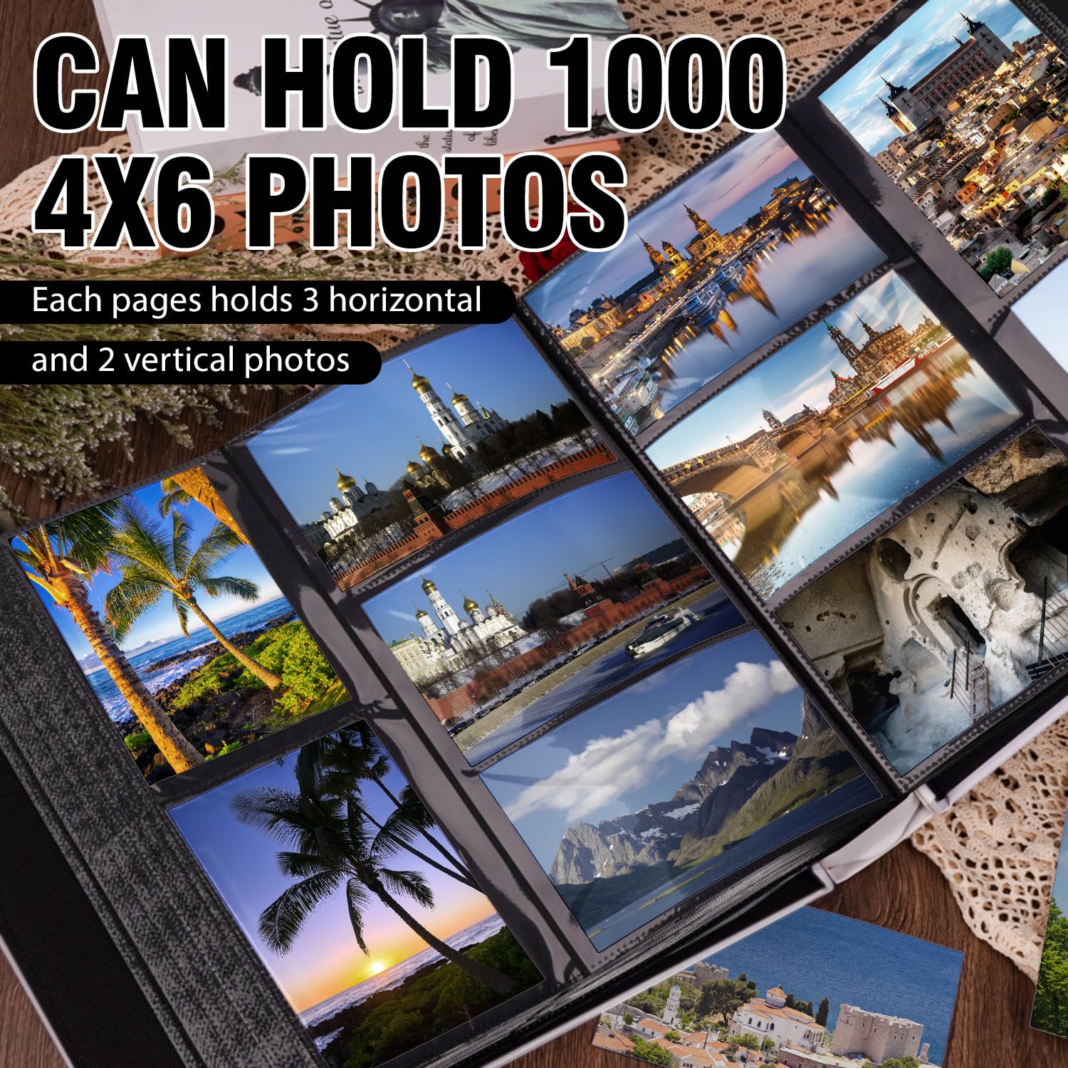 Photo Album 4X6 1000 Photos, Leather Cover Extra Large Capacity Wedding Family Graduation Baby Anniversary Vacation Birthday Chr