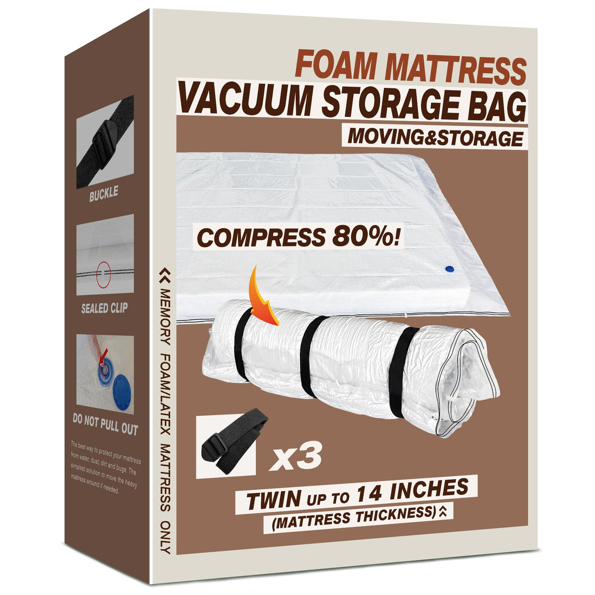 Twin Size Mattress Vacuum Bag for Memory Foam/Latex Mattress
