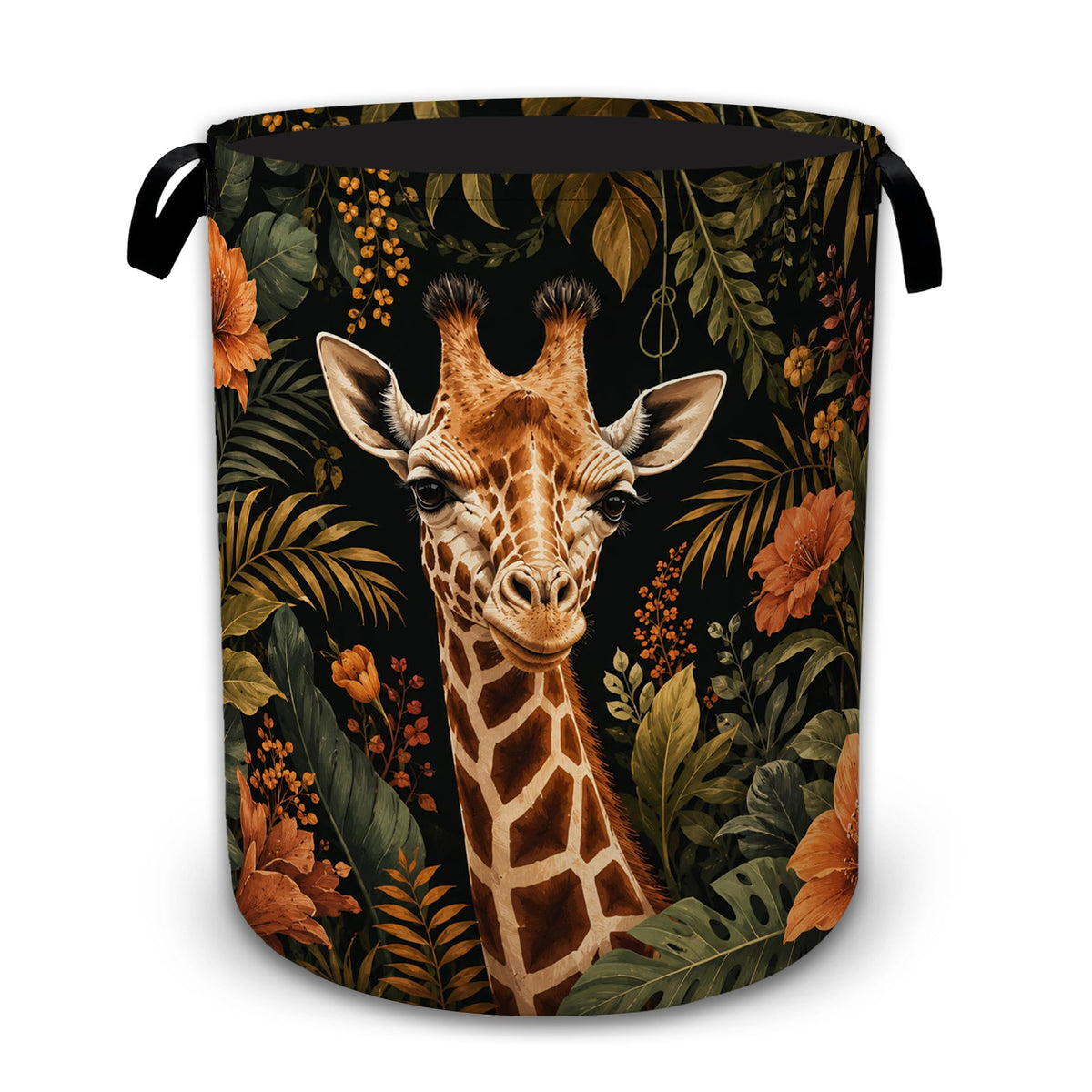 Safari Giraffe Floral Laundry Basket with Handles, Foldable Tall Oxford Clothes Hamper, Lightweight WaterResistant Storage Bin 